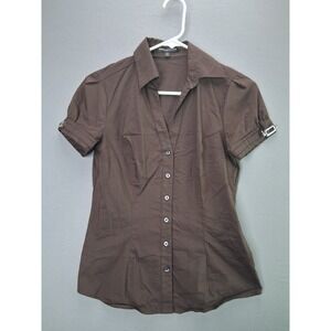 Express Design Studio Button Up Shirt XS Brown Short Sleeve Buckle Accent Top
